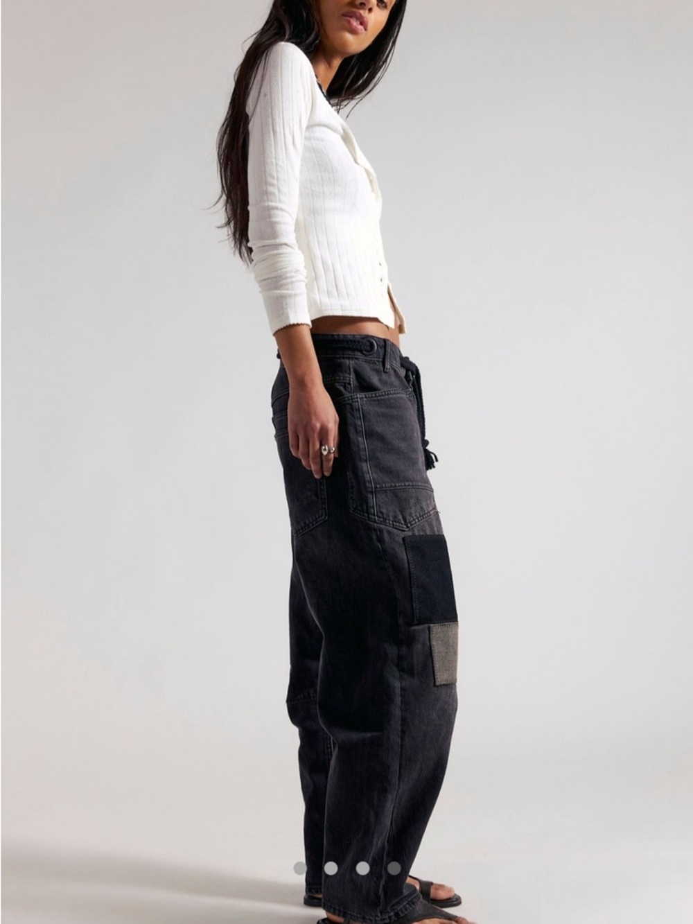Free People Moxie Low Slung Barrel Nighthawk 33 Black Jeans - Picture 4 of 8
